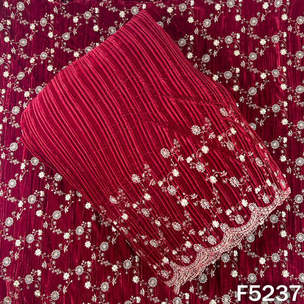 Zari Sequins Embroidered Wrinkled Velvet Fabric - F5237