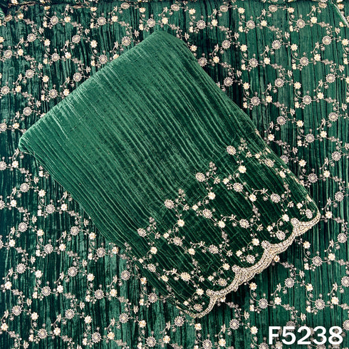 Zari Sequins Embroidered Wrinkled Velvet Fabric - F5238