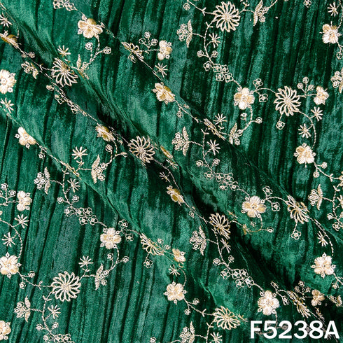 Zari Sequins Embroidered Wrinkled Velvet Fabric - F5238