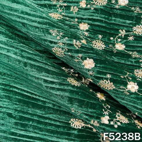 Zari Sequins Embroidered Wrinkled Velvet Fabric - F5238