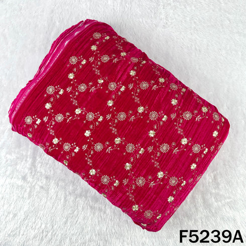 Zari Sequins Embroidered Wrinkled Velvet Fabric - F5239
