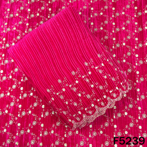 Zari Sequins Embroidered Wrinkled Velvet Fabric - F5239