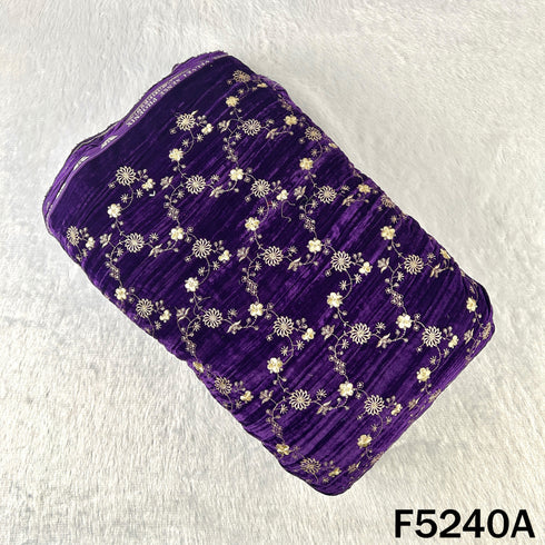 Zari Sequins Embroidered Wrinkled Velvet Fabric - F5240