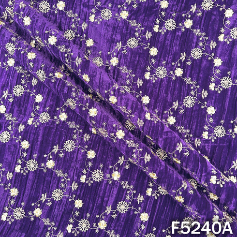 Zari Sequins Embroidered Wrinkled Velvet Fabric - F5240