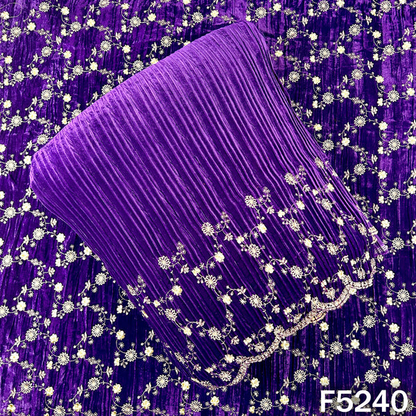 Zari Sequins Embroidered Wrinkled Velvet Fabric - F5240
