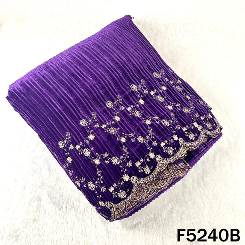 Zari Sequins Embroidered Wrinkled Velvet Fabric - F5240