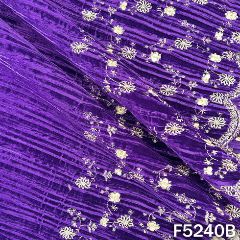 Zari Sequins Embroidered Wrinkled Velvet Fabric - F5240