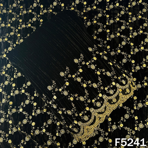 Zari Sequins Embroidered Wrinkled Velvet Fabric - F5241