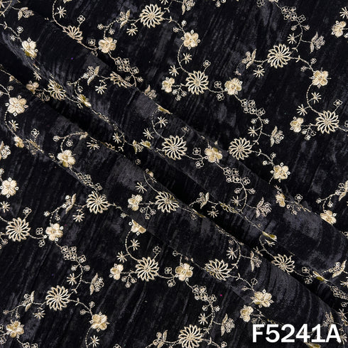 Zari Sequins Embroidered Wrinkled Velvet Fabric - F5241