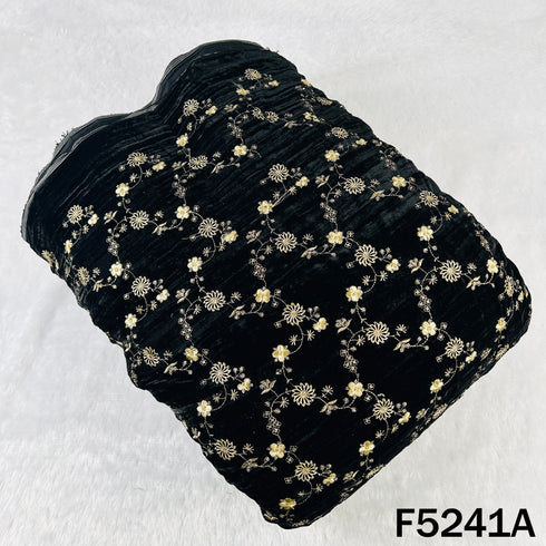 Zari Sequins Embroidered Wrinkled Velvet Fabric - F5241