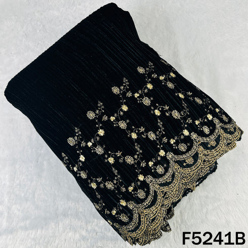 Zari Sequins Embroidered Wrinkled Velvet Fabric - F5241