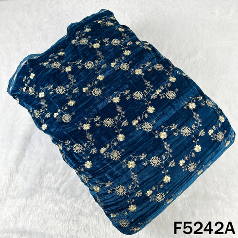 Zari Sequins Embroidered Wrinkled Velvet Fabric - F5242