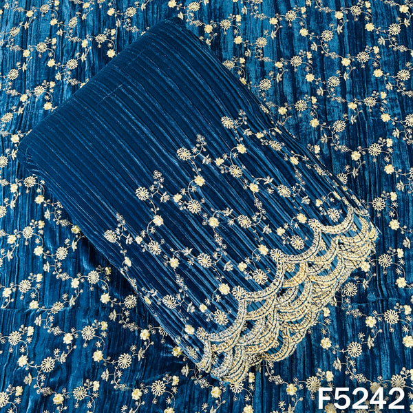 Zari Sequins Embroidered Wrinkled Velvet Fabric - F5242