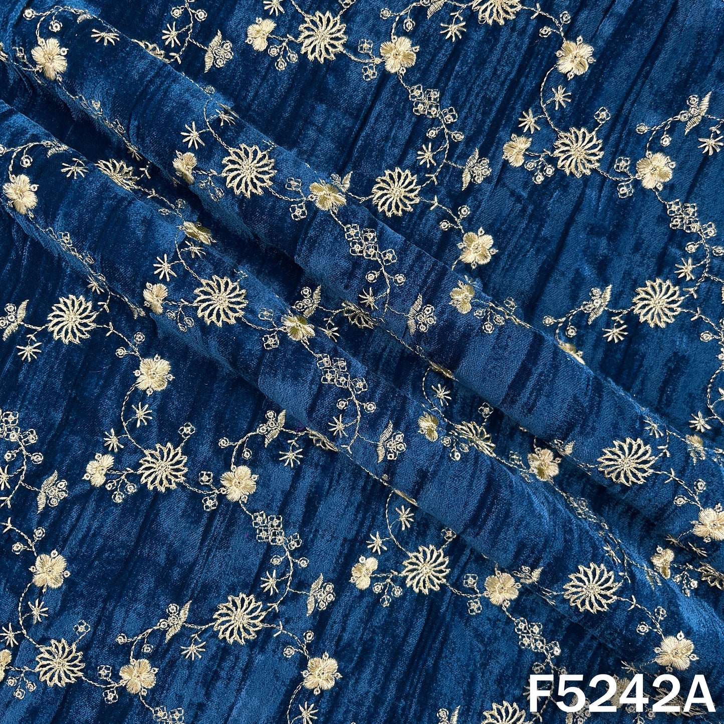 Zari Sequins Embroidered Wrinkled Velvet Fabric - F5242