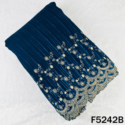 Zari Sequins Embroidered Wrinkled Velvet Fabric - F5242