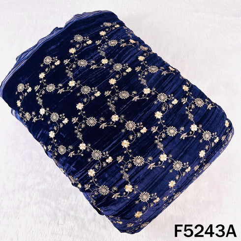 Zari Sequins Embroidered Wrinkled Velvet Fabric - F5243