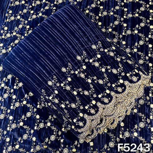 Zari Sequins Embroidered Wrinkled Velvet Fabric - F5243