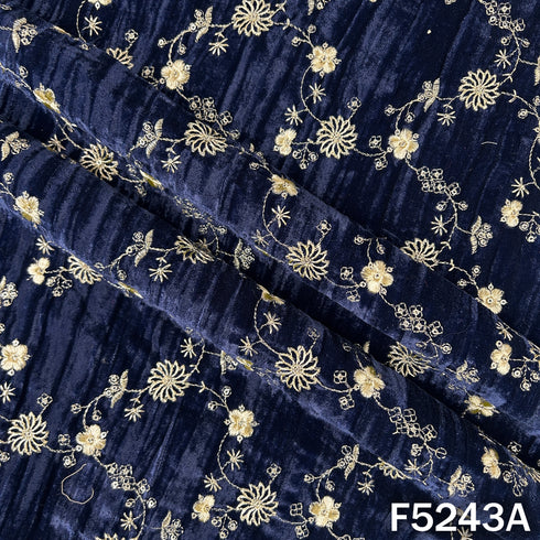 Zari Sequins Embroidered Wrinkled Velvet Fabric - F5243