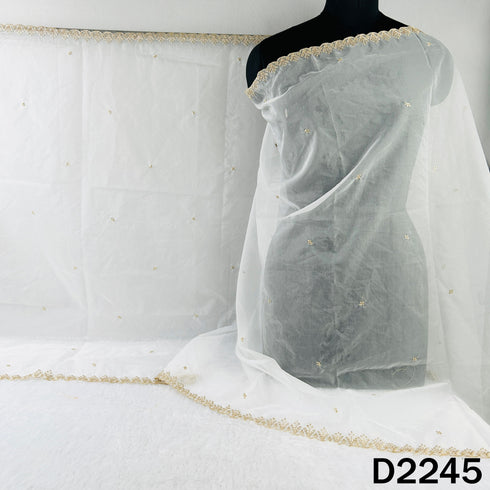 Dyeable Zari Sequins Work Organza Dupatta - D2245