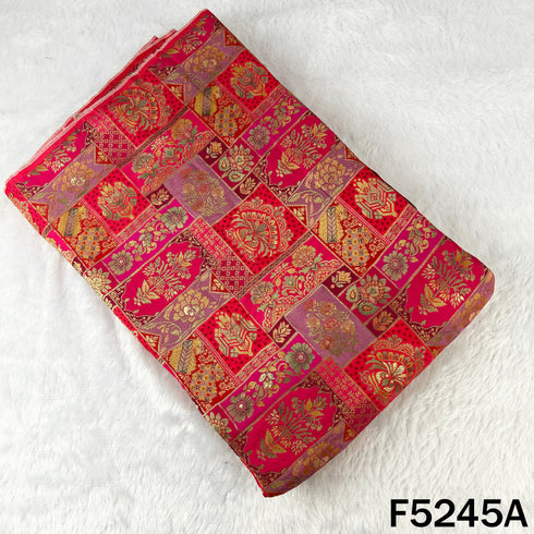 Zari Work Positional Print Jacqard Dola Silk Fabric - F5245