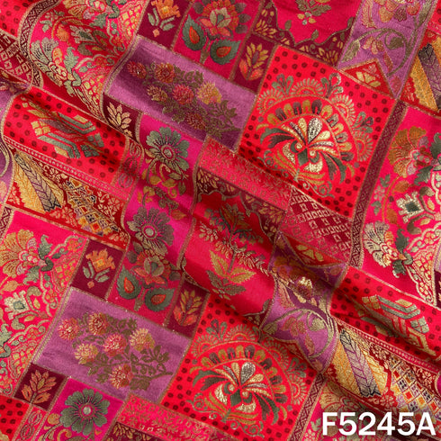 Zari Work Positional Print Jacqard Dola Silk Fabric - F5245