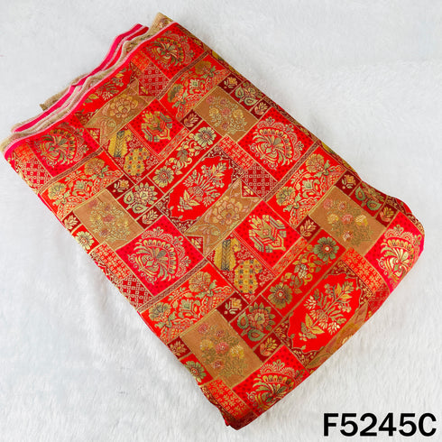 Zari Work Positional Print Jacqard Dola Silk Fabric - F5245