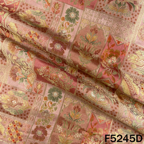 Zari Work Positional Print Jacqard Dola Silk Fabric - F5245