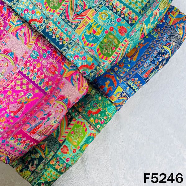 Zari Work Positional Print Jacqard Dola Silk Fabric - F5246