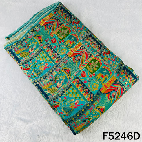 Zari Work Positional Print Jacqard Dola Silk Fabric - F5246