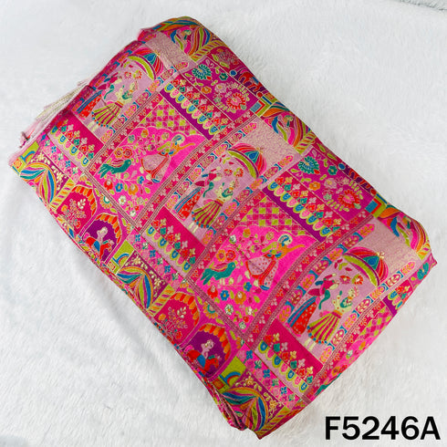 Zari Work Positional Print Jacqard Dola Silk Fabric - F5246