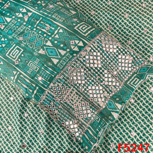 Zari Faux Mirror Work Tissue Silk Fabric - F5247