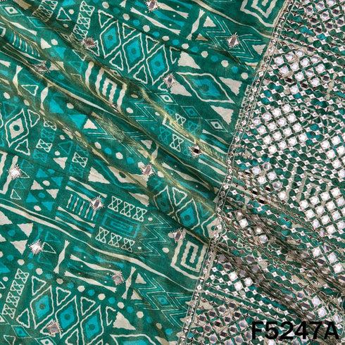 Zari Faux Mirror Work Tissue Silk Fabric - F5247