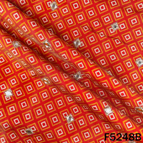 Zari Faux Mirror Work Tissue Silk Fabric - F5248