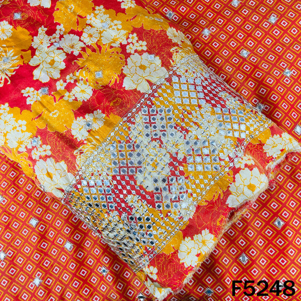 Zari Faux Mirror Work Tissue Silk Fabric - F5248