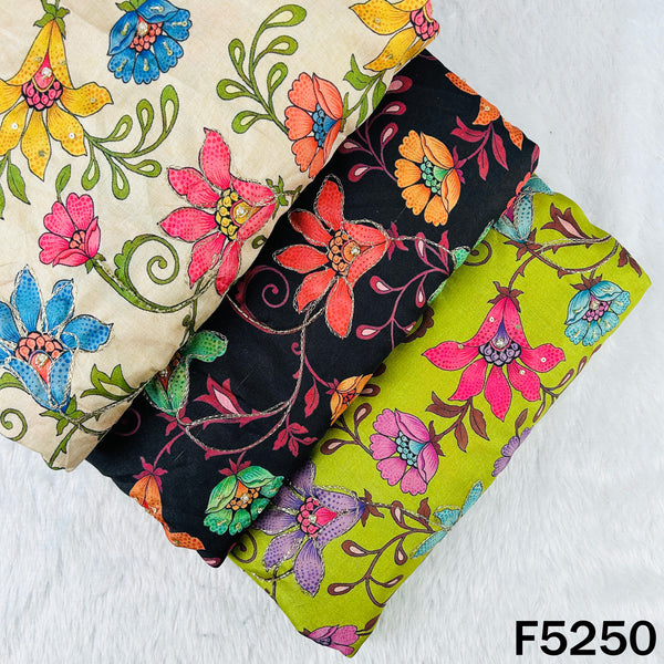 Digital Print Cut Dana Zari Sequins Moti Work Tussar Silk Fabric - F5250