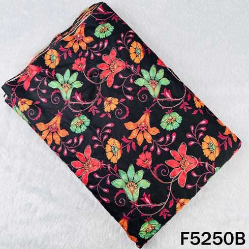 Digital Print Cut Dana Zari Sequins Moti Work Tussar Silk Fabric - F5250