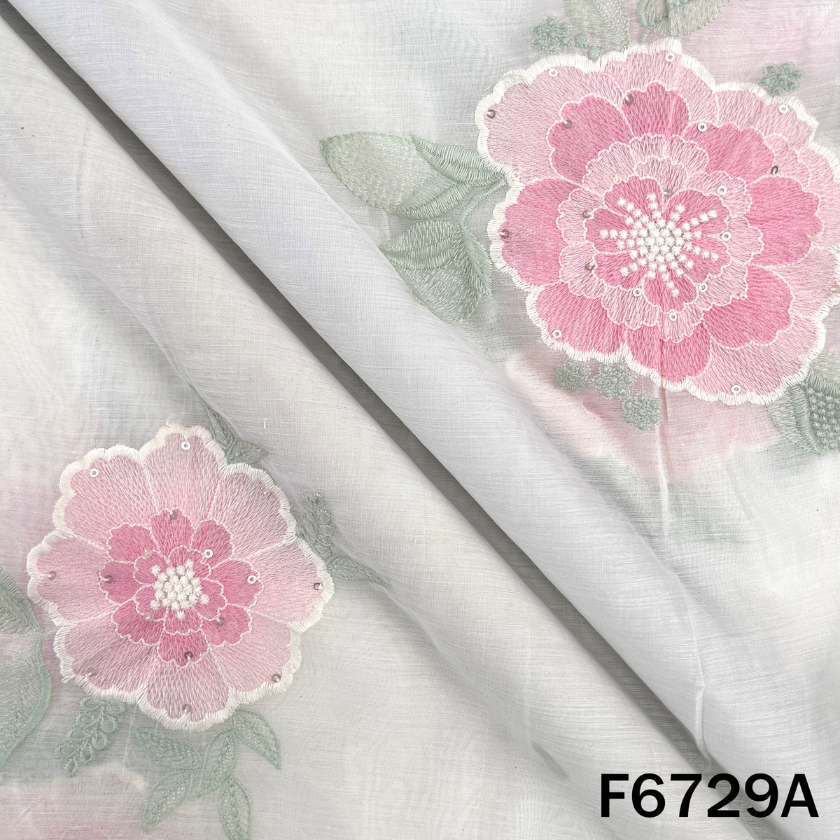 Thread Sequins Embroidered Mul Chanderi Fabric - F6729