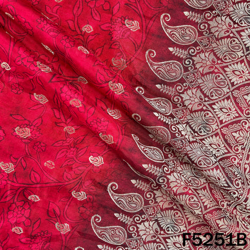 Zari Work Positional Print Jacquard Dola Silk Fabric - F5251