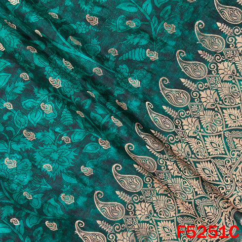 Zari Work Positional Print Jacquard Dola Silk Fabric - F5251