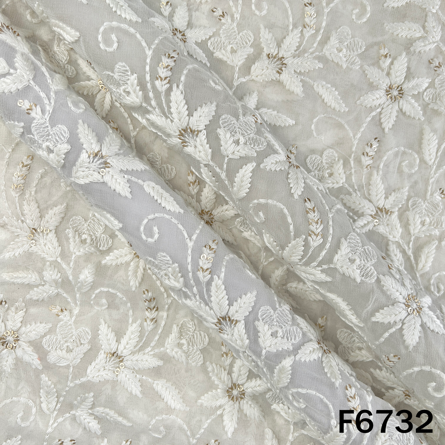 Dyeable Thread Sequins Embroidered Georgette Fabric - F6732