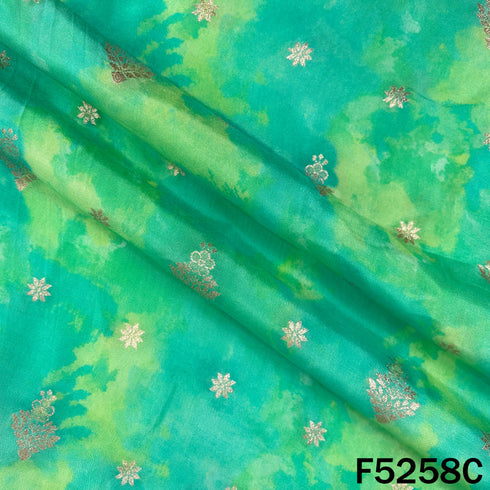 Zari Work Tie Dye Print Dola Silk Fabric - F5258