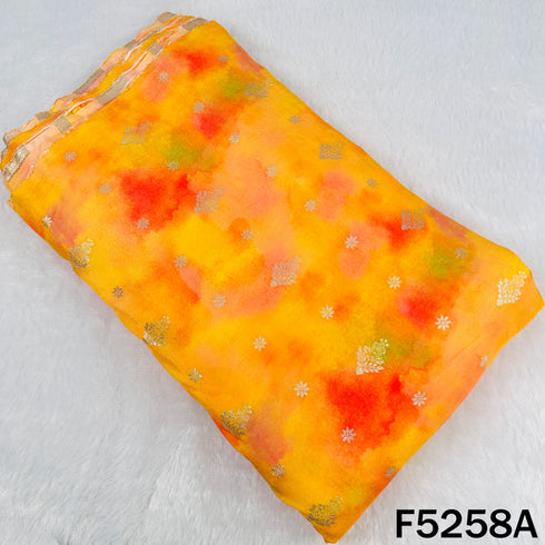 Zari Work Tie Dye Print Dola Silk Fabric - F5258