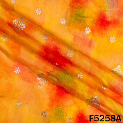 Zari Work Tie Dye Print Dola Silk Fabric - F5258