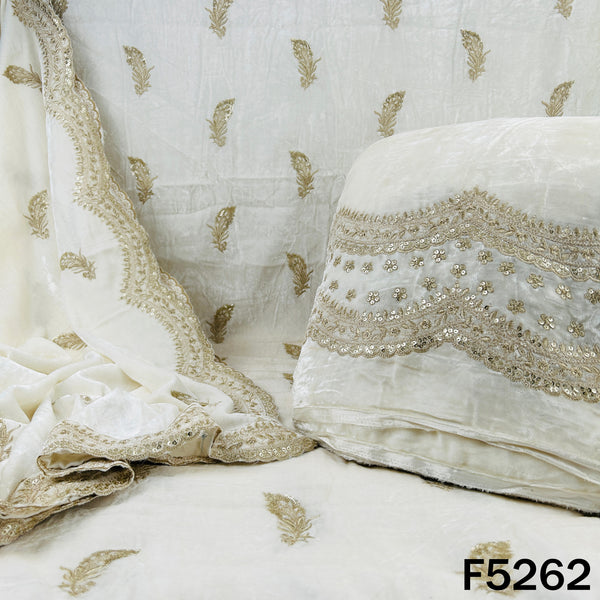 Dyeable Zari Sequins Embroidered Velvet Fabric - F5262