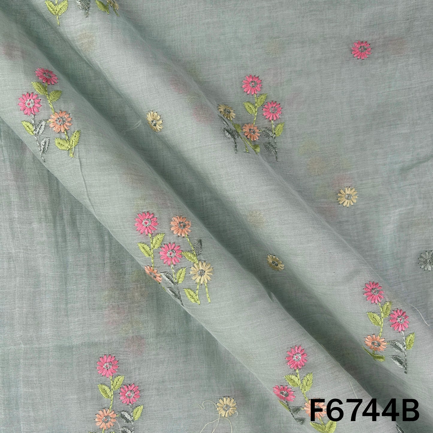 Thread Embroidered Mul Chanderi Fabric - F6744