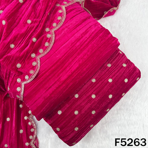 Zari Sequins Embroidered Wrinkled Velvet Fabric - F5263