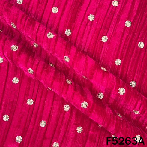 Zari Sequins Embroidered Wrinkled Velvet Fabric - F5263