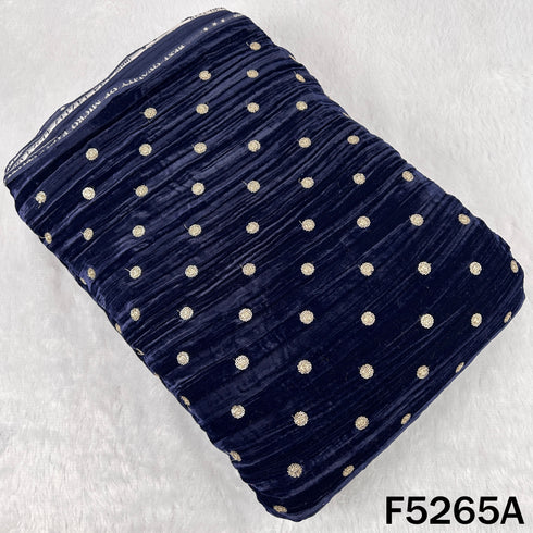 Zari Sequins Embroidered Wrinkled Velvet Fabric - F5265