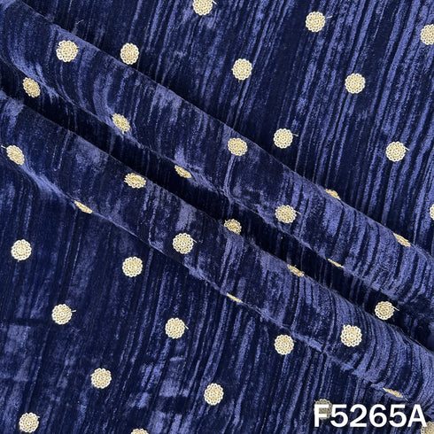 Zari Sequins Embroidered Wrinkled Velvet Fabric - F5265