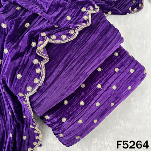 Zari Sequins Embroidered Wrinkled Velvet Fabric - F5264